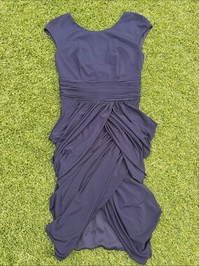 Mikael Aghal Midnight Navy Cap-Sleeve Ruched Midi Dress